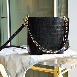 Sandro Adely Crocodile-Embossed Leather Bucket Bag